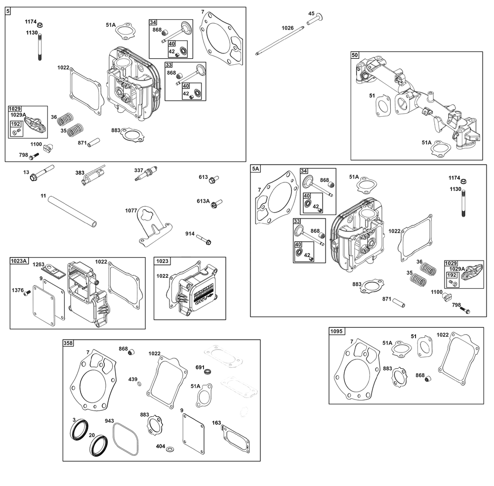 Cylinder Head Group Diagram and Parts List for 54E677-0004-J1 400000 - 699999 Briggs and Stratton Engine